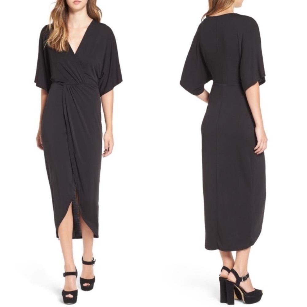 ASTR the Label Wrap Black Front Kimono Midi Dress Sz Small